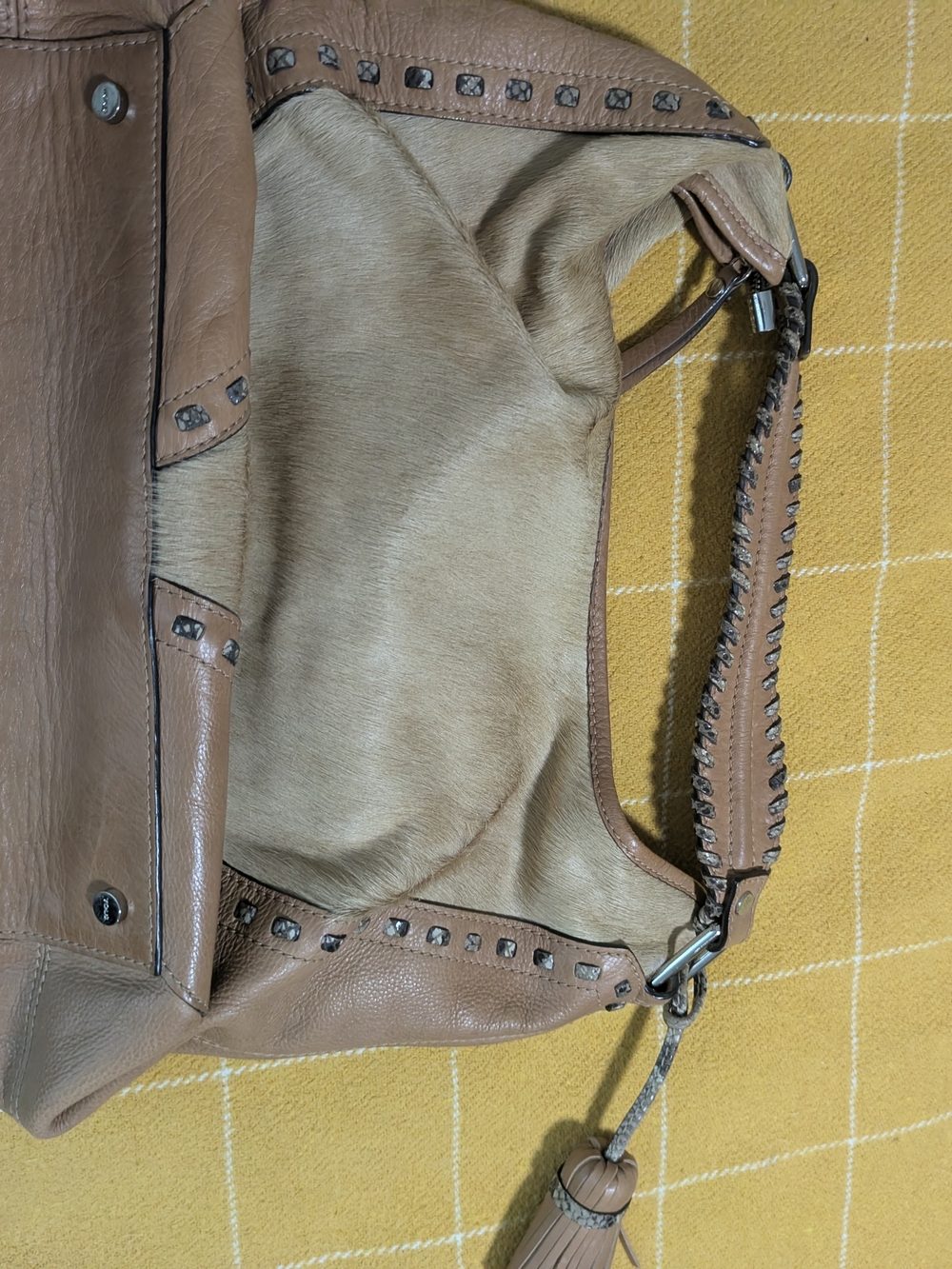 TOUS Beige, Animal Print & Tan Leather Shoulder Hobo Bag - Picture 5 of 10